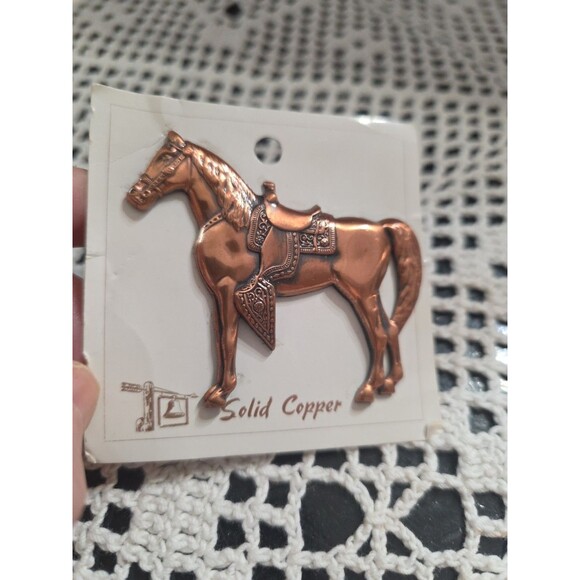 Vintage Copper Horse Brooch Pin Stamped Mid Century Rodeo 1950s Western Saddle - Picture 2 of 4